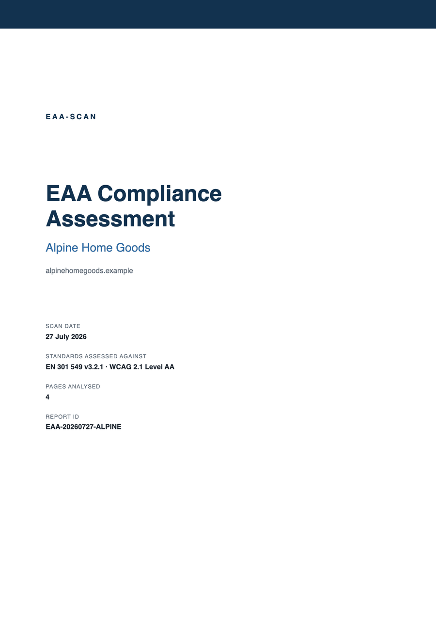 Cover page of a sample EAA compliance assessment report